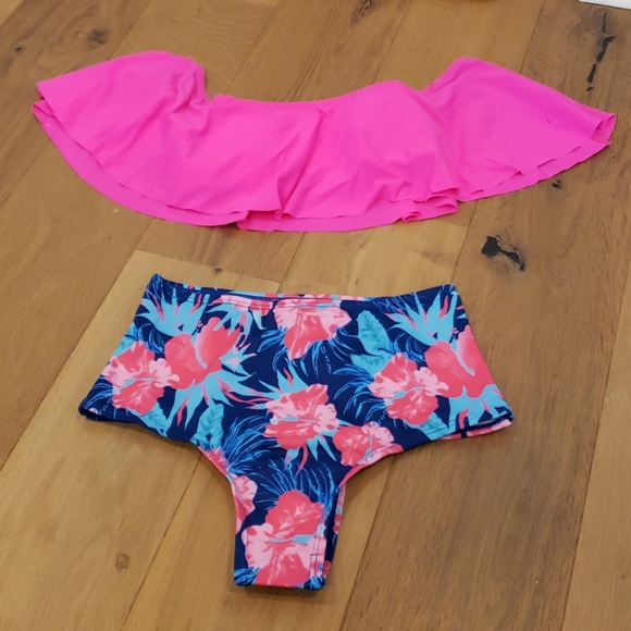 Floral bandeau high waisted bikini swimsuit - Picture 2 of 5